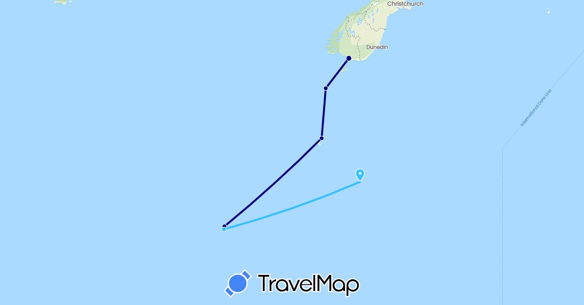 TravelMap itinerary: driving, boat in Australia, New Zealand (Oceania)